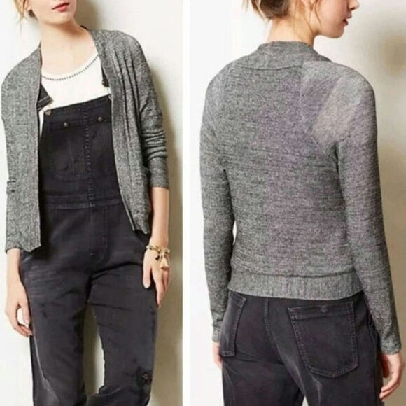 Anthropologie Deletta Metallic Silver Gray Knit Open Cardigan Sweater Size S - Picture 7 of 15